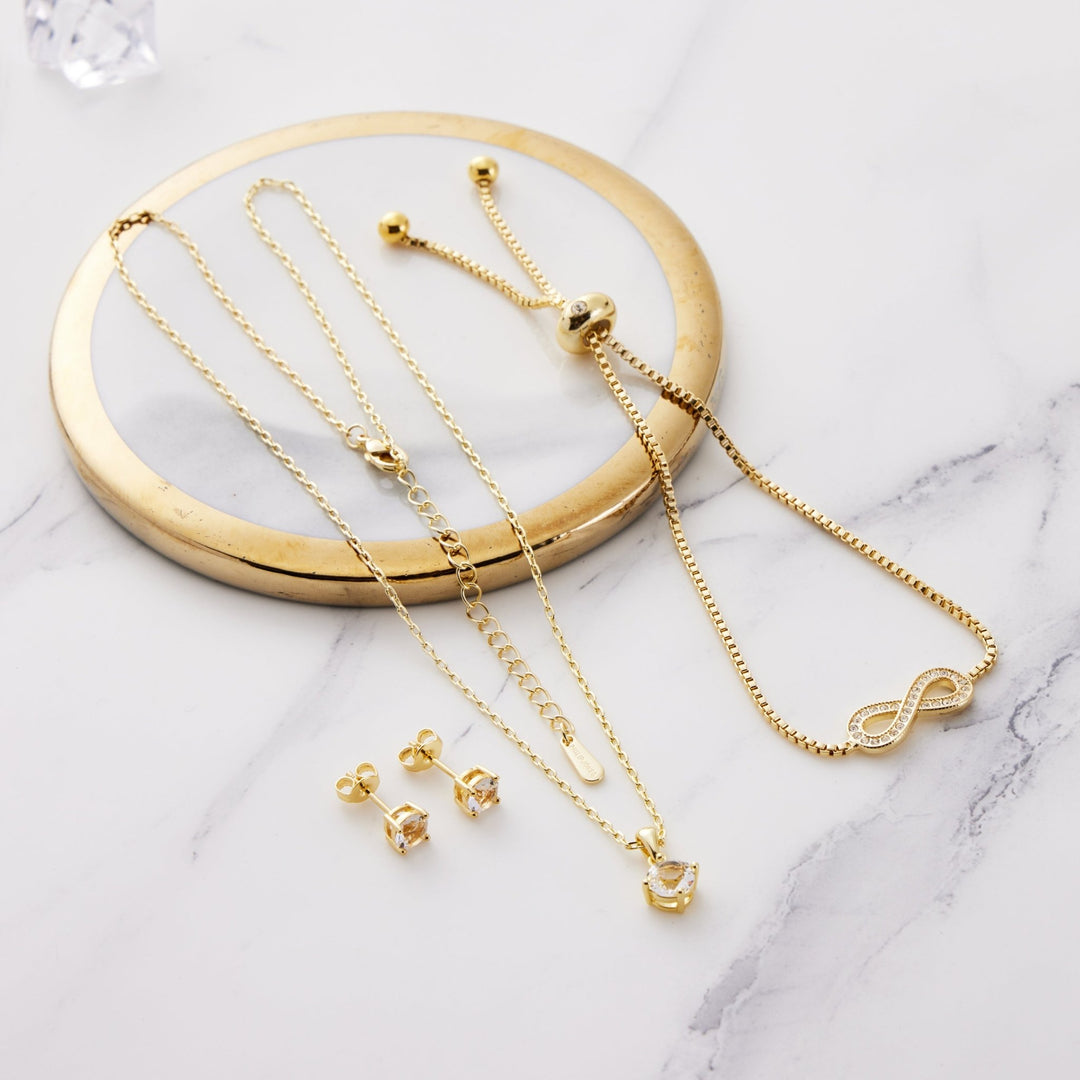 Gold Plated Infinity Friendship Set Created with Zircondia® Crystals - Philip Jones Jewellery