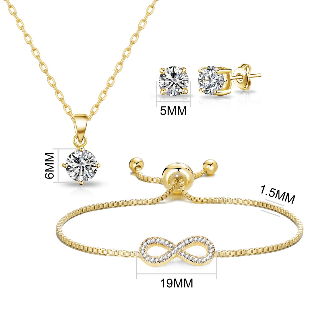 Gold Plated Infinity Friendship Set Created with Zircondia® Crystals - Philip Jones Jewellery