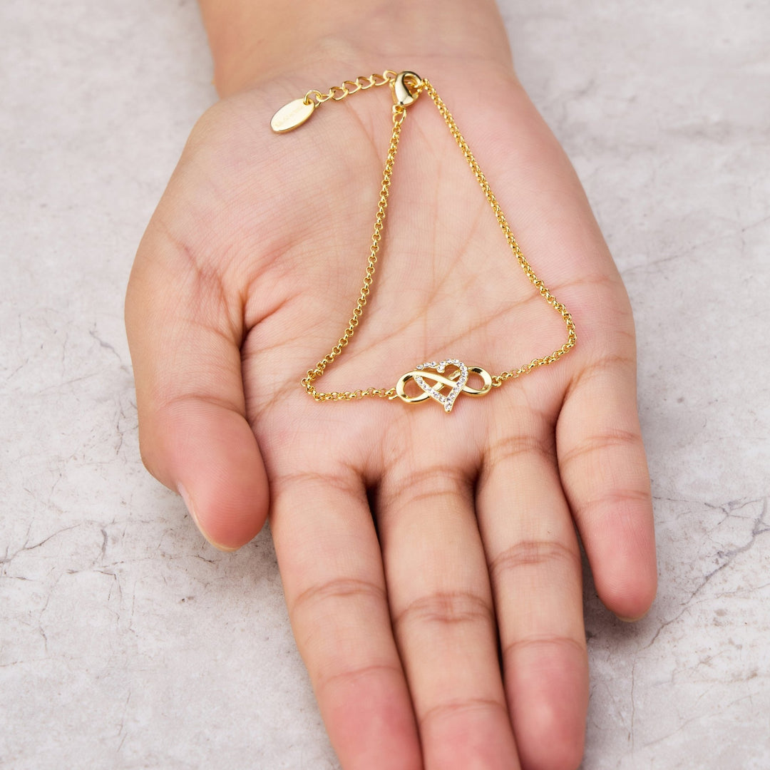 Gold Plated Infinity Heart Bracelet Created with Zircondia® Crystals - Philip Jones Jewellery