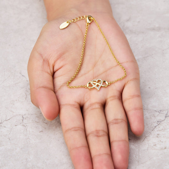 Gold Plated Infinity Heart Bracelet Created with Zircondia® Crystals - Philip Jones Jewellery