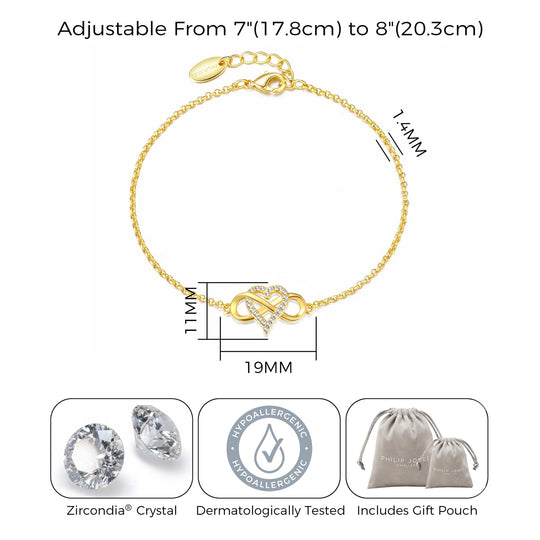 Gold Plated Infinity Heart Bracelet Created with Zircondia® Crystals - Philip Jones Jewellery