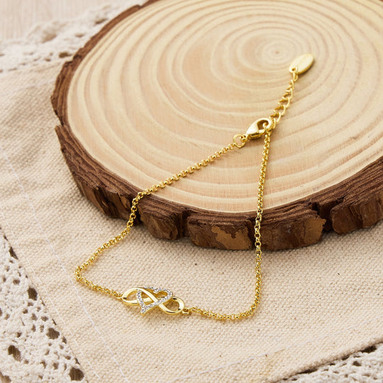 Gold Plated Infinity Heart Bracelet Created with Zircondia® Crystals - Philip Jones Jewellery