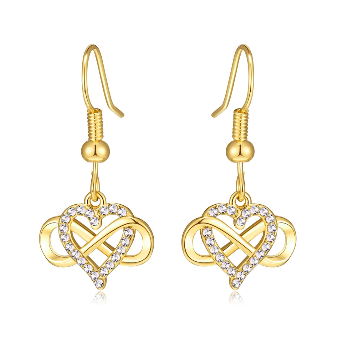 Gold Plated Infinity Heart Drop Earrings Created with Zircondia® Crystals - Philip Jones Jewellery