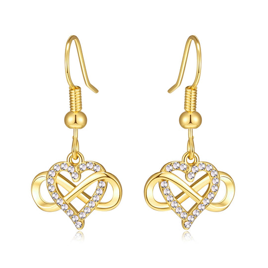 Gold Plated Infinity Heart Drop Earrings Created with Zircondia® Crystals - Philip Jones Jewellery
