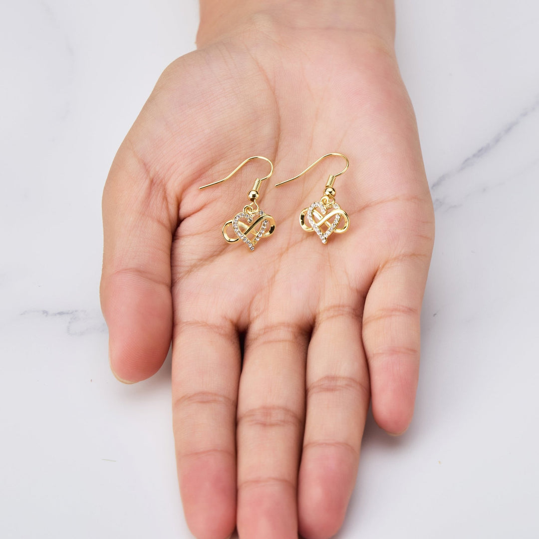 Gold Plated Infinity Heart Drop Earrings Created with Zircondia® Crystals - Philip Jones Jewellery