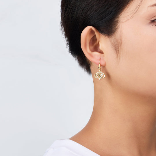 Gold Plated Infinity Heart Drop Earrings Created with Zircondia® Crystals - Philip Jones Jewellery