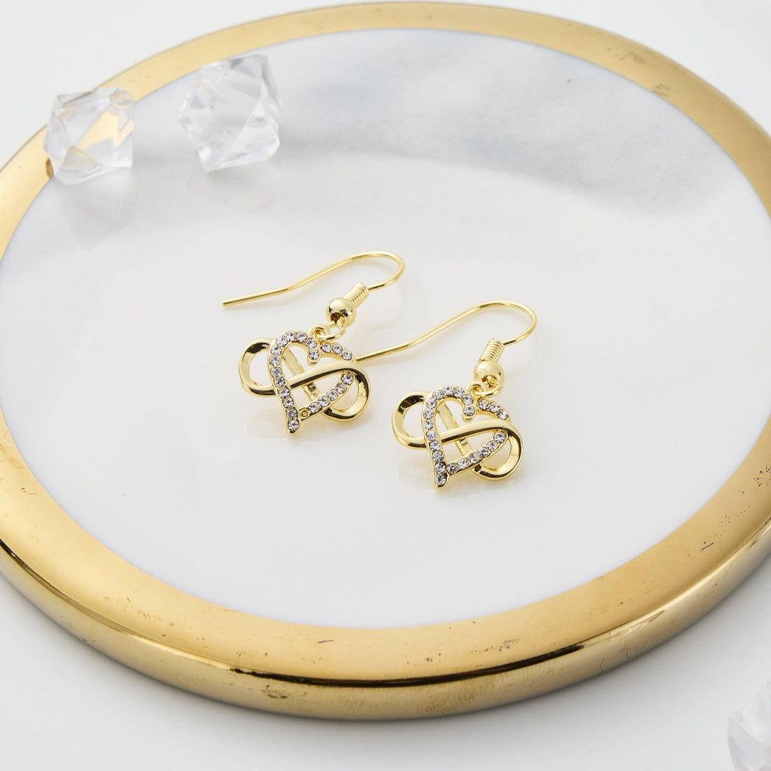 Gold Plated Infinity Heart Drop Earrings Created with Zircondia® Crystals - Philip Jones Jewellery