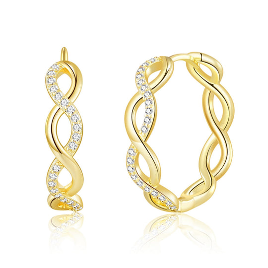 Gold Plated Infinity Hoop Earrings Created with Zircondia® Crystals - Philip Jones Jewellery