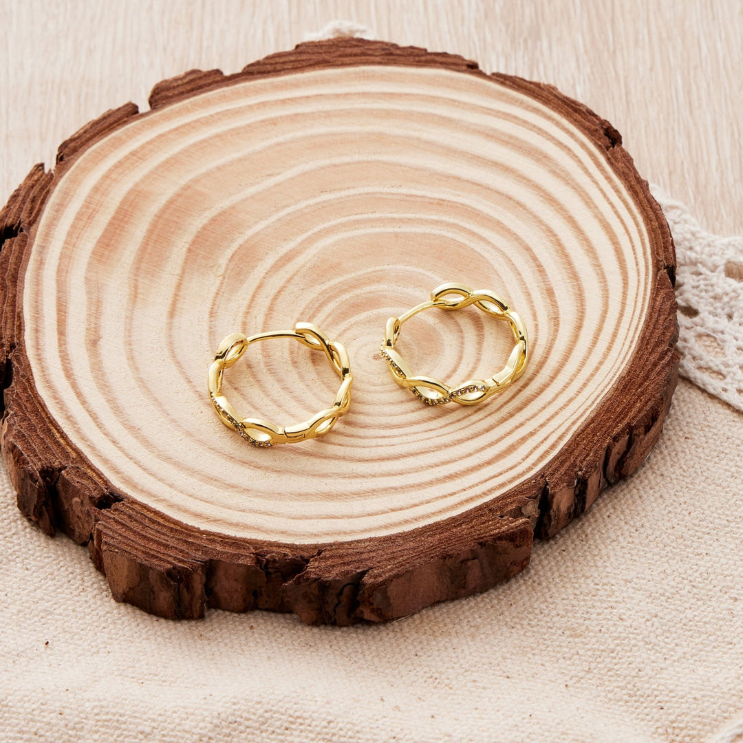 Gold Plated Infinity Hoop Earrings Created with Zircondia® Crystals - Philip Jones Jewellery