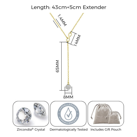Gold Plated Infinity Lariat Necklace Created with Zircondia® Crystals - Philip Jones Jewellery
