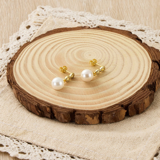 Gold Plated Infinity Pearl Drop Set Created with Zircondia® Crystals - Philip Jones Jewellery