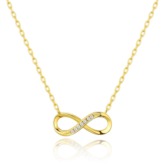 Gold Plated Infinity Pendant Necklace Created with Zircondia® Crystals - Philip Jones Jewellery