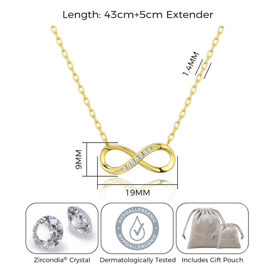 Gold Plated Infinity Pendant Necklace Created with Zircondia® Crystals - Philip Jones Jewellery