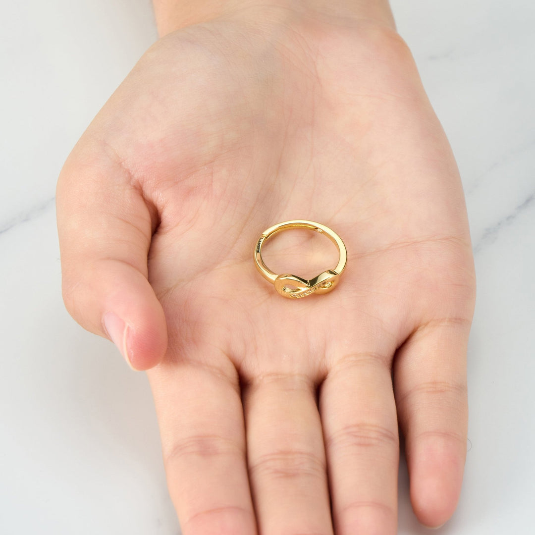 Gold Plated Infinity Ring Created with Zircondia® Crystals - Philip Jones Jewellery