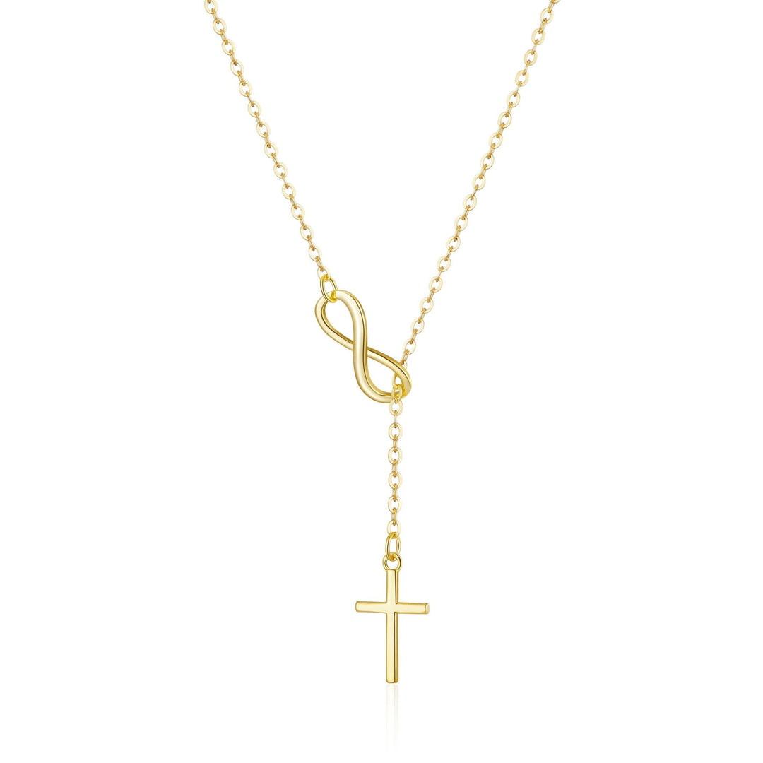 Gold Plated Infinity with Cross Lariat Necklace - Philip Jones Jewellery