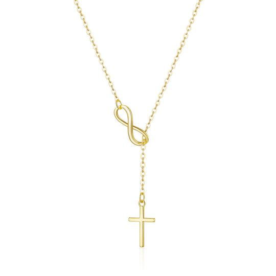 Gold Plated Infinity with Cross Lariat Necklace - Philip Jones Jewellery