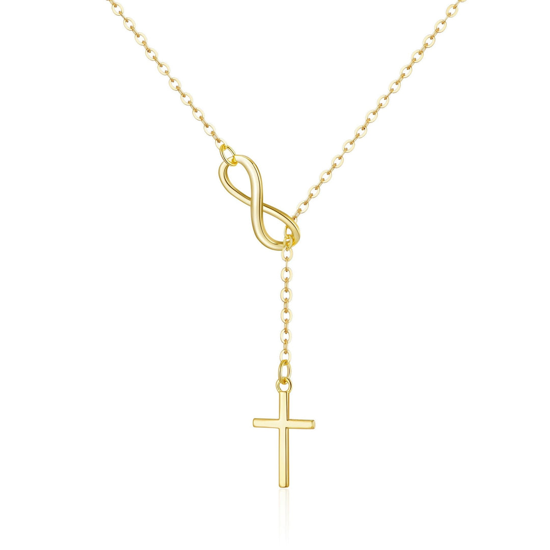 Gold Plated Infinity with Cross Lariat Necklace - Philip Jones Jewellery