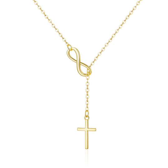 Gold Plated Infinity with Cross Lariat Necklace - Philip Jones Jewellery