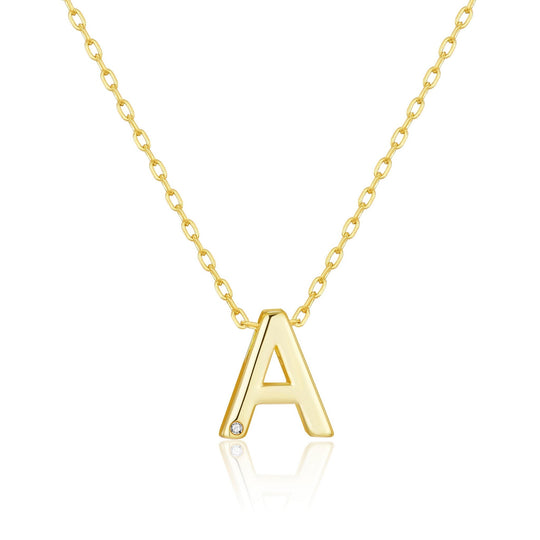 Gold Plated Initial Necklace Letter A Created with Zircondia® Crystals - Philip Jones Jewellery