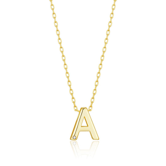 Gold Plated Initial Necklace Letter A Created with Zircondia® Crystals - Philip Jones Jewellery