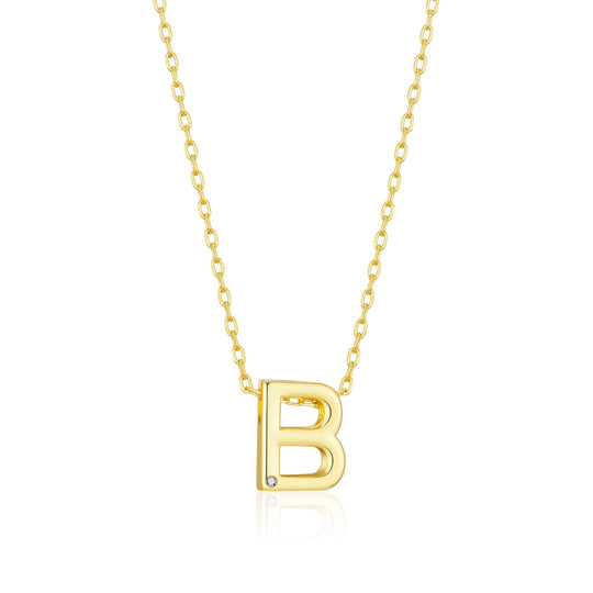 Gold Plated Initial Necklace Letter B Created with Zircondia® Crystals - Philip Jones Jewellery