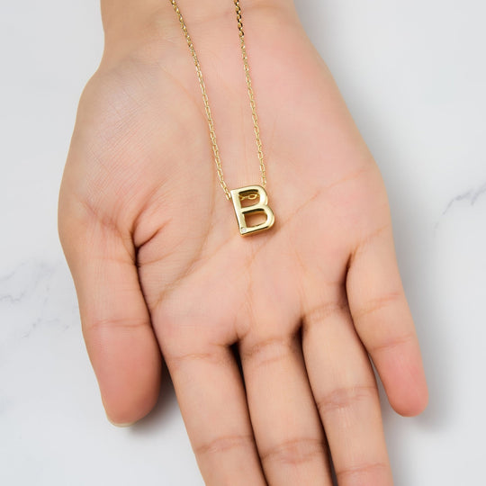 Gold Plated Initial Necklace Letter B Created with Zircondia® Crystals - Philip Jones Jewellery