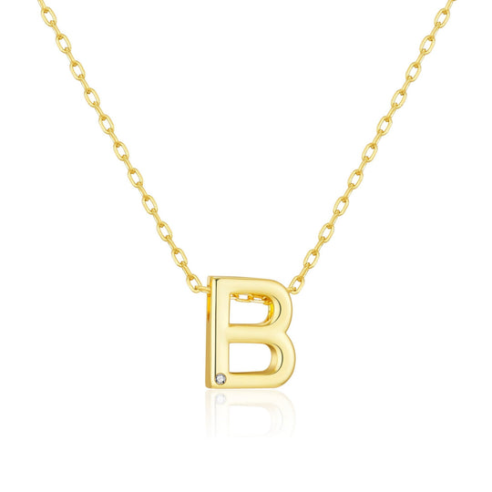 Gold Plated Initial Necklace Letter B Created with Zircondia® Crystals - Philip Jones Jewellery