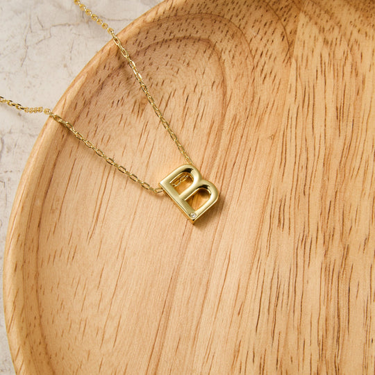 Gold Plated Initial Necklace Letter B Created with Zircondia® Crystals - Philip Jones Jewellery