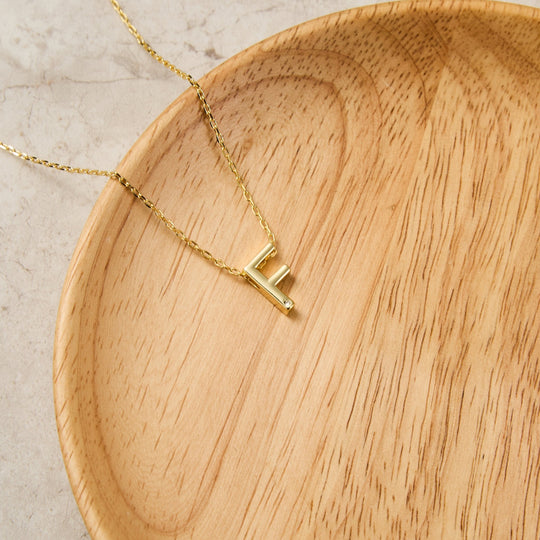 Gold Plated Initial Necklace Letter F Created with Zircondia® Crystals - Philip Jones Jewellery