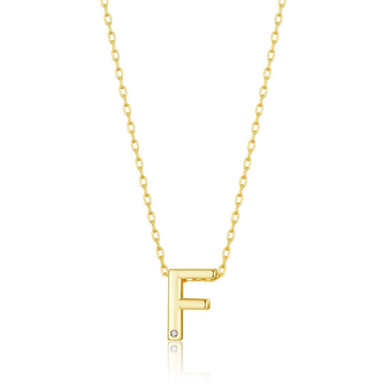 Gold Plated Initial Necklace Letter F Created with Zircondia® Crystals - Philip Jones Jewellery