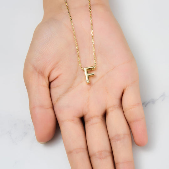 Gold Plated Initial Necklace Letter F Created with Zircondia® Crystals - Philip Jones Jewellery