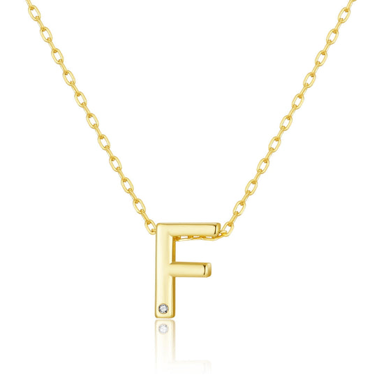 Gold Plated Initial Necklace Letter F Created with Zircondia® Crystals - Philip Jones Jewellery