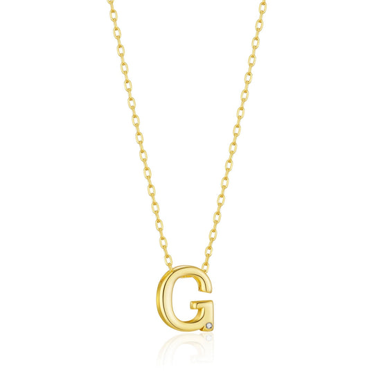 Gold Plated Initial Necklace Letter G Created with Zircondia® Crystals - Philip Jones Jewellery
