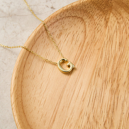 Gold Plated Initial Necklace Letter G Created with Zircondia® Crystals - Philip Jones Jewellery