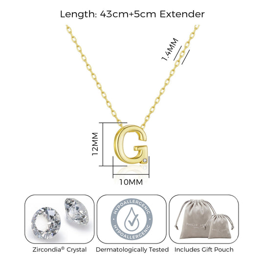 Gold Plated Initial Necklace Letter G Created with Zircondia® Crystals - Philip Jones Jewellery