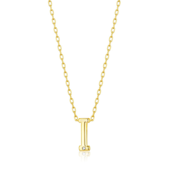 Gold Plated Initial Necklace Letter I Created with Zircondia® Crystals - Philip Jones Jewellery
