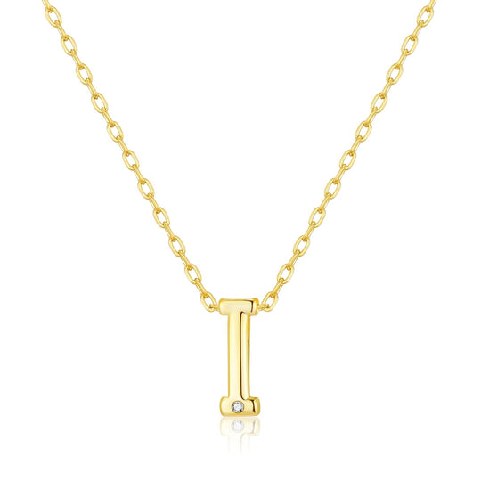 Gold Plated Initial Necklace Letter I Created with Zircondia® Crystals - Philip Jones Jewellery