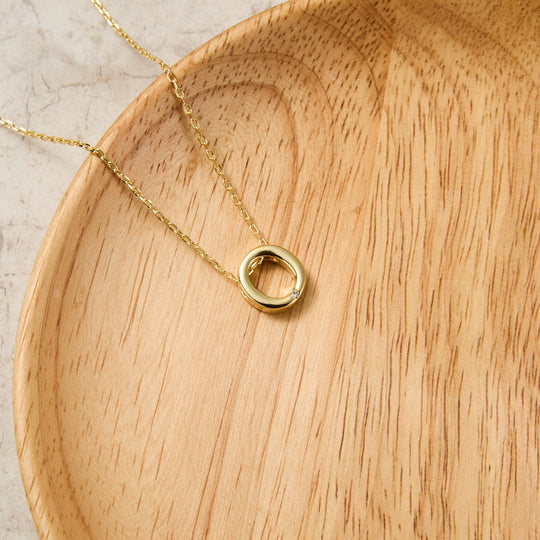 Gold Plated Initial Necklace Letter O Created with Zircondia® Crystals - Philip Jones Jewellery