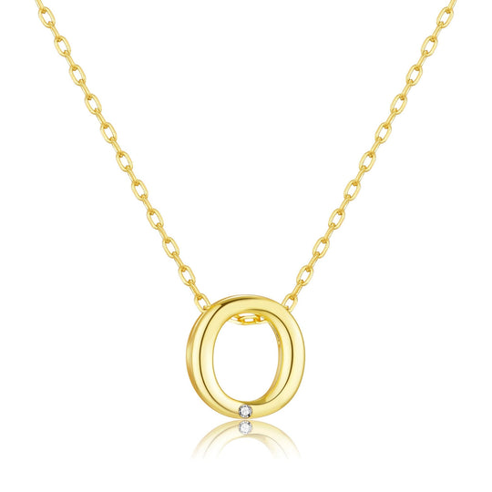 Gold Plated Initial Necklace Letter O Created with Zircondia® Crystals - Philip Jones Jewellery