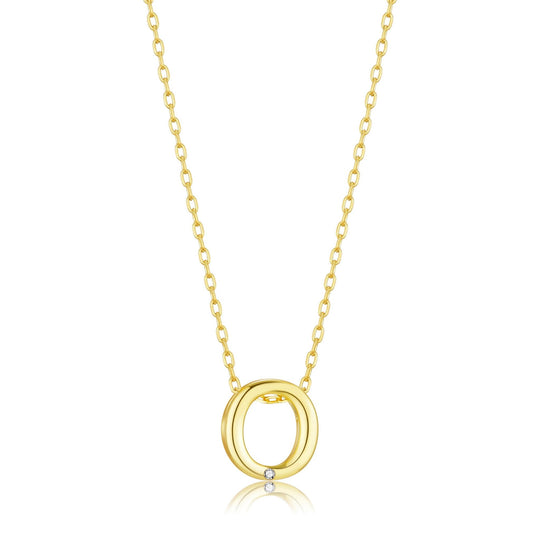 Gold Plated Initial Necklace Letter O Created with Zircondia® Crystals - Philip Jones Jewellery
