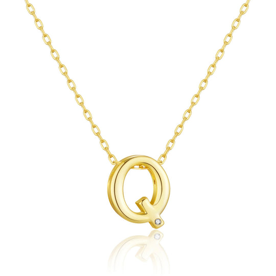 Gold Plated Initial Necklace Letter Q Created with Zircondia® Crystals - Philip Jones Jewellery