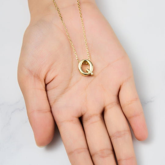 Gold Plated Initial Necklace Letter Q Created with Zircondia® Crystals - Philip Jones Jewellery