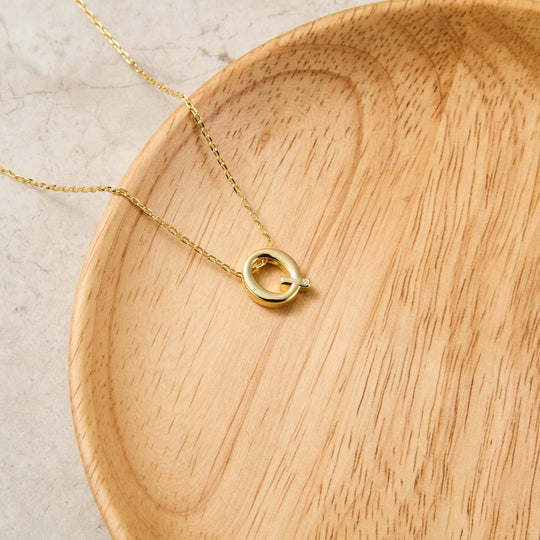 Gold Plated Initial Necklace Letter Q Created with Zircondia® Crystals - Philip Jones Jewellery