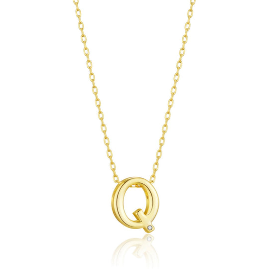 Gold Plated Initial Necklace Letter Q Created with Zircondia® Crystals - Philip Jones Jewellery