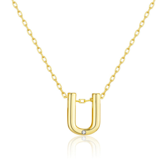 Gold Plated Initial Necklace Letter U Created with Zircondia® Crystals - Philip Jones Jewellery