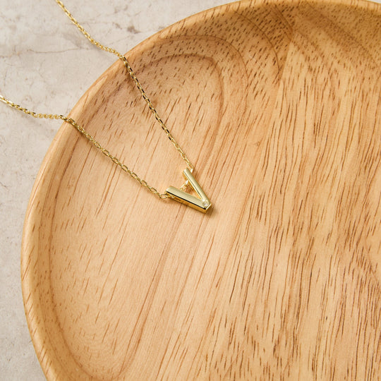 Gold Plated Initial Necklace Letter V Created with Zircondia® Crystals - Philip Jones Jewellery
