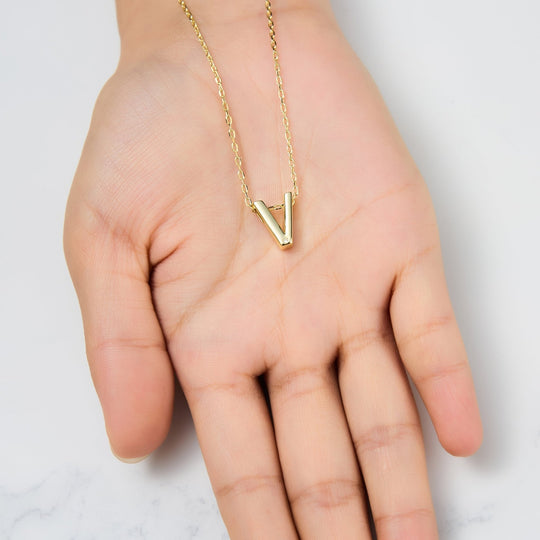 Gold Plated Initial Necklace Letter V Created with Zircondia® Crystals - Philip Jones Jewellery