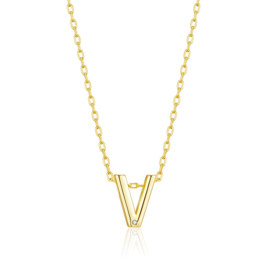 Gold Plated Initial Necklace Letter V Created with Zircondia® Crystals - Philip Jones Jewellery
