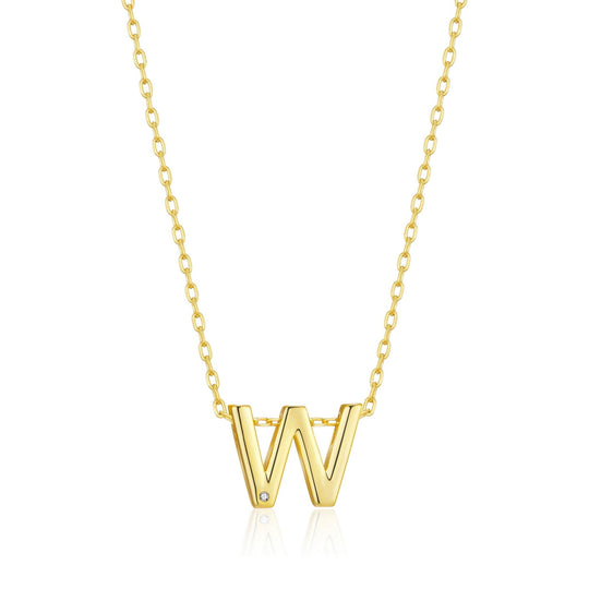 Gold Plated Initial Necklace Letter W Created with Zircondia® Crystals - Philip Jones Jewellery