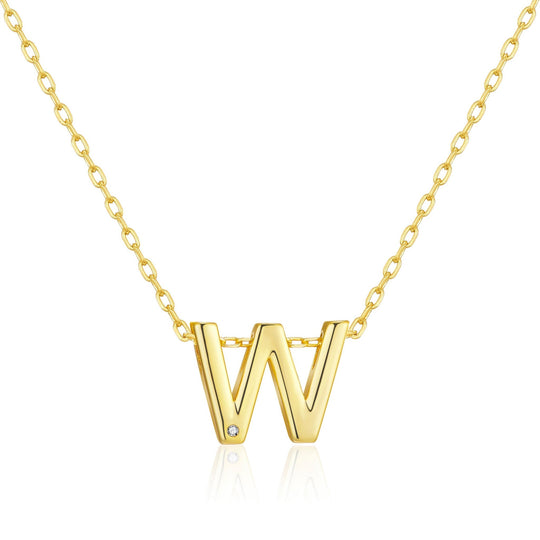 Gold Plated Initial Necklace Letter W Created with Zircondia® Crystals - Philip Jones Jewellery